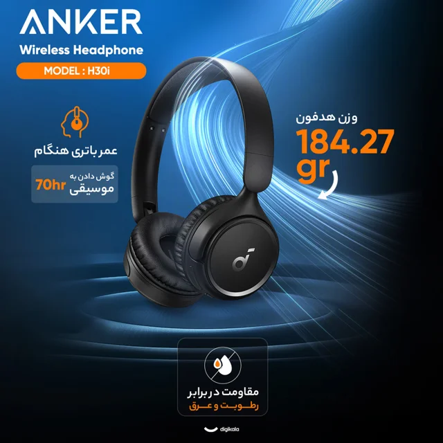 هدفون بلوتوثی انکر مدل Soundcore H30i بدون قابلیت نویز کنسلینگ، درگاه شارژ USB Type-C، دار 102050098
